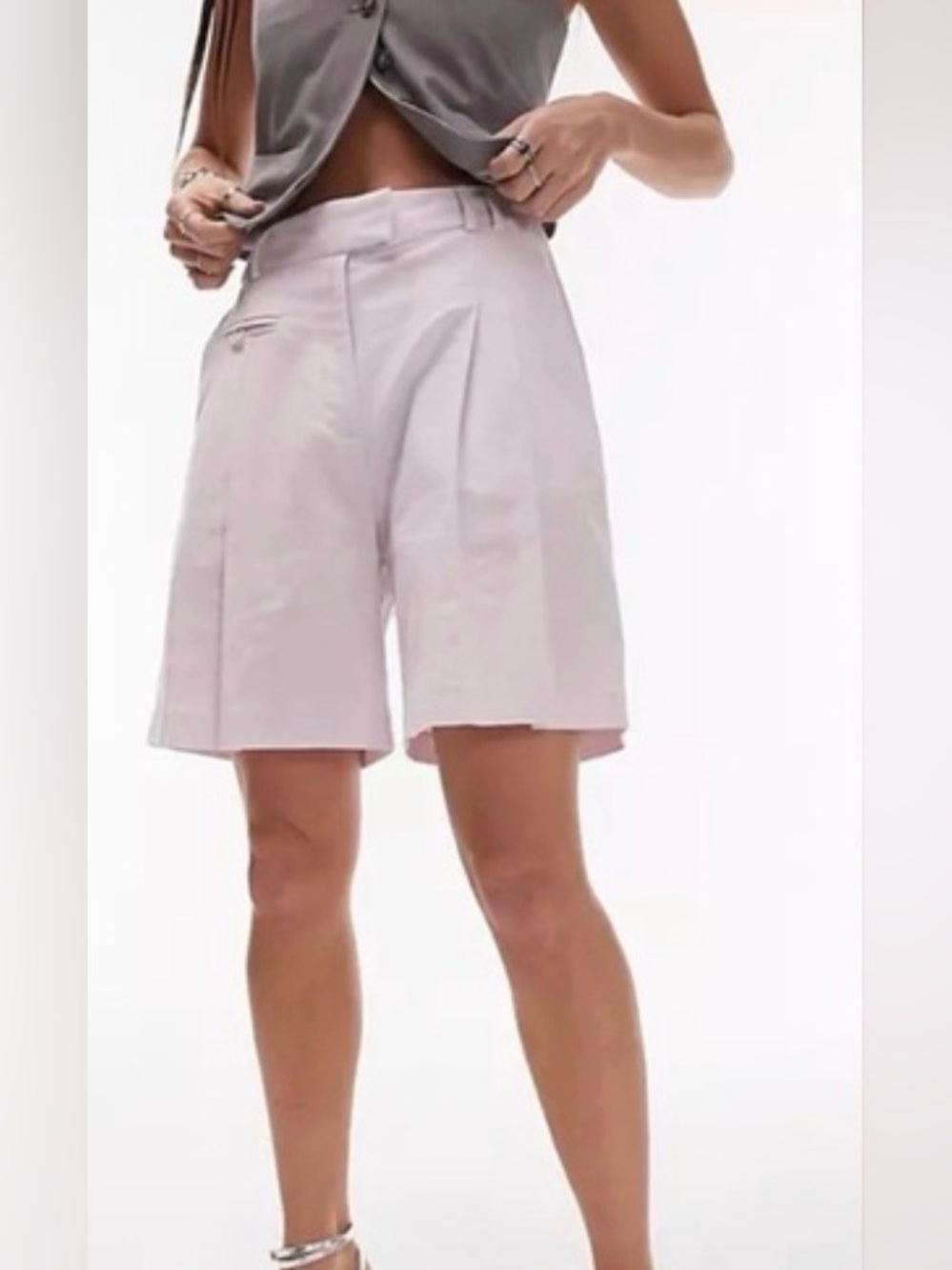 Topshop Aesos Lilac Cotton Linen Blend NWT Pleated Bermuda Shorts 4